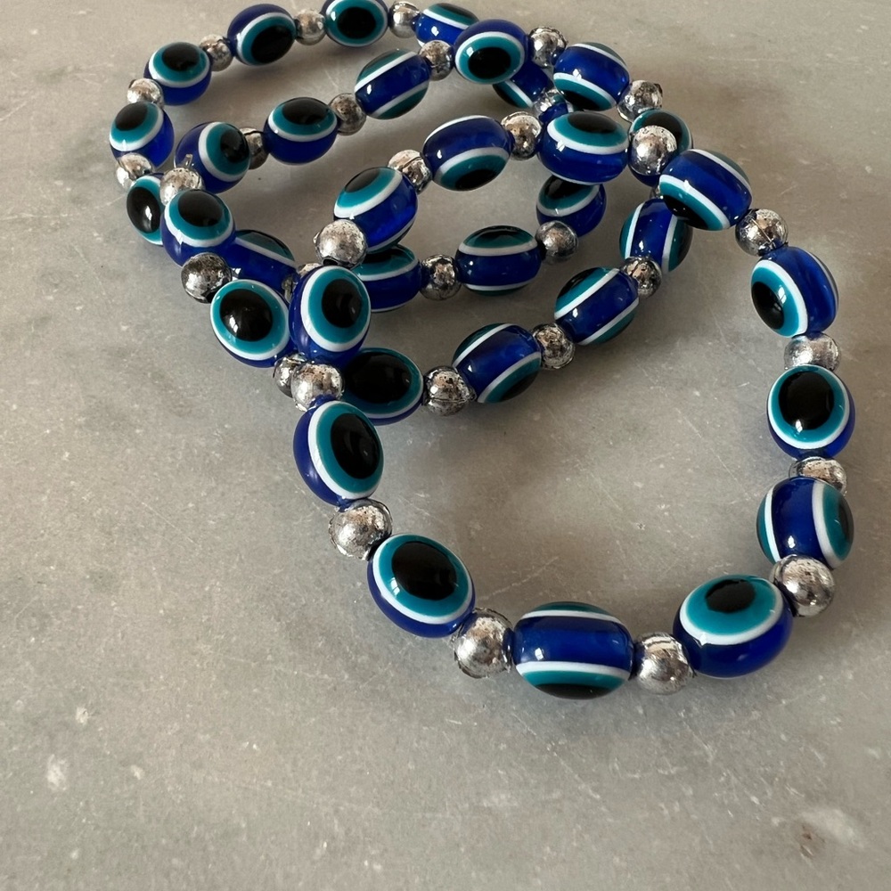 Greek Evil Eye Blue and Black Beaded Bracelet Stack